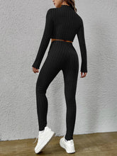 Mock Neck Lettuce Trim Crop Tee & Leggings